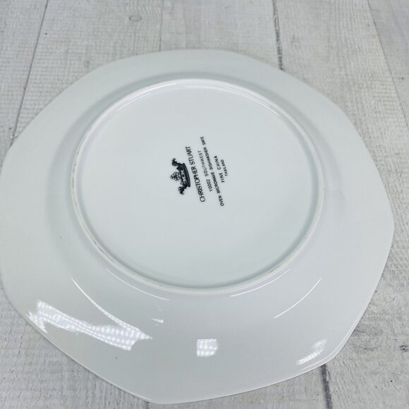 Christopher Stuart SOUTHWEST Green Blue Coral Rim White China Salad Plates Set 5 - Picture 3 of 16